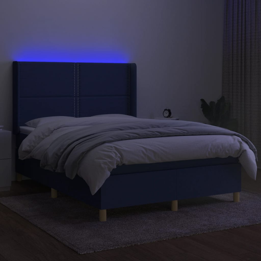 Krevet box spring s madracem LED plavi 140x200 cm od tkanine
