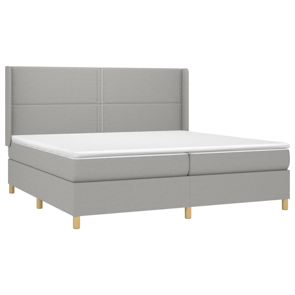 Krevet box spring s madracem LED svjetlosivi 200x200 cm tkanina