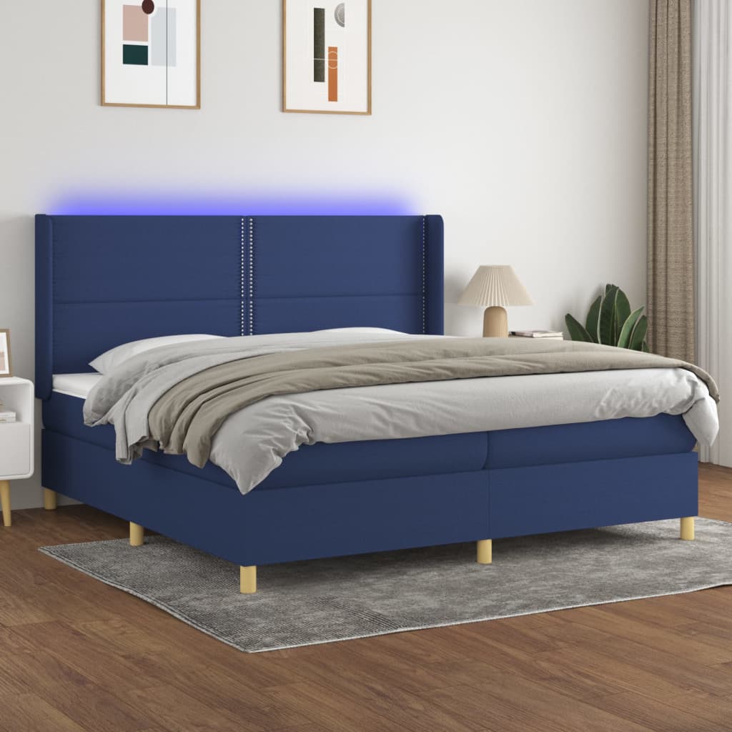 Krevet box spring s madracem LED plavi 200x200 cm od tkanine