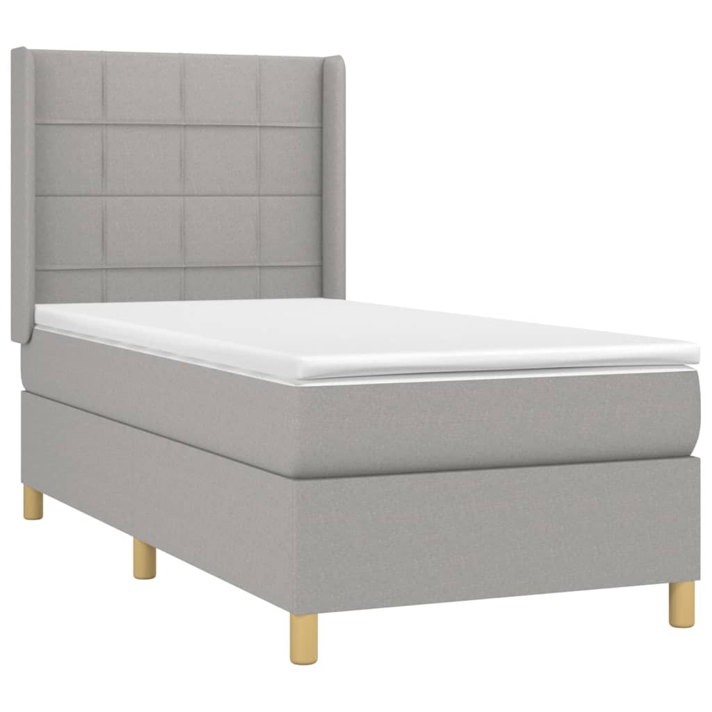 Krevet box spring s madracem LED svjetlosivi 90x190 cm tkanina