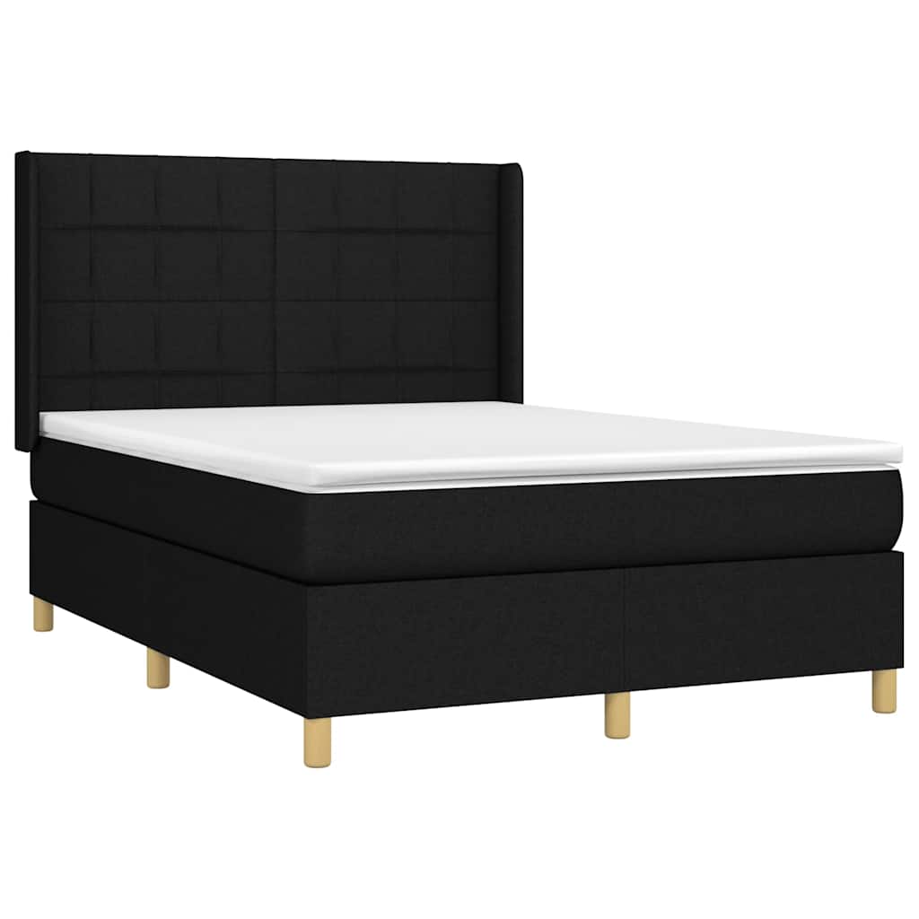 Krevet box spring s madracem LED crni 140x190 cm od tkanine