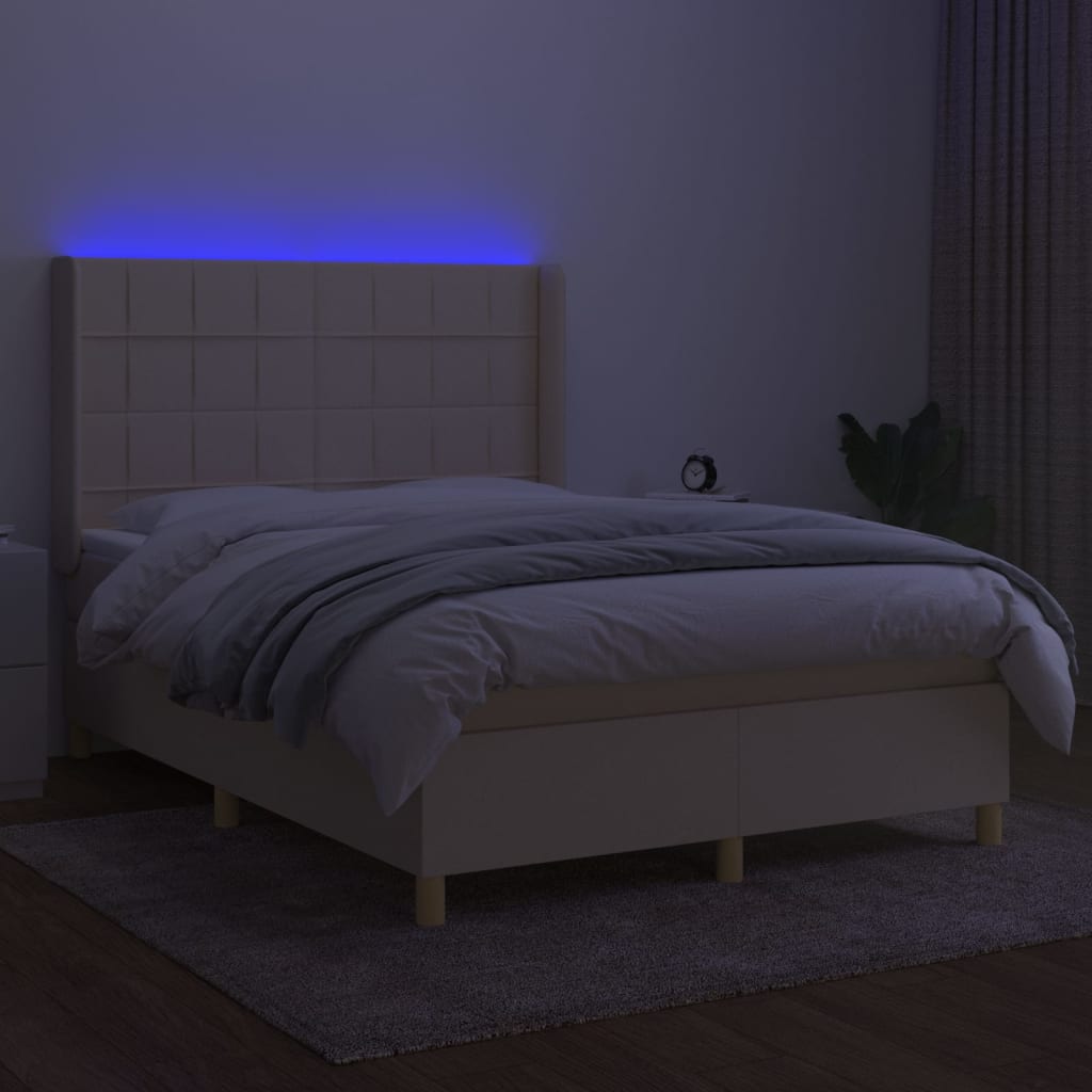 Krevet box spring s madracem LED krem 140x200 cm od tkanine