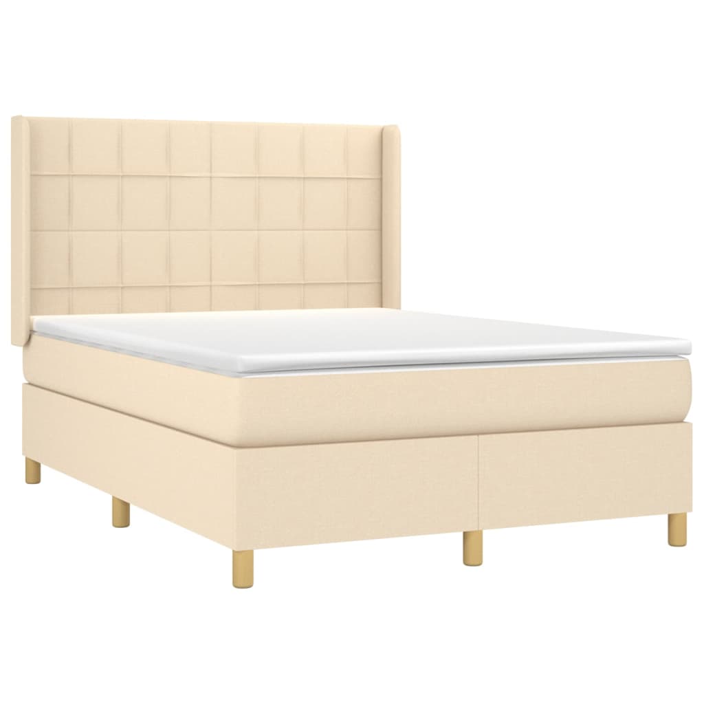 Krevet box spring s madracem LED krem 140x200 cm od tkanine