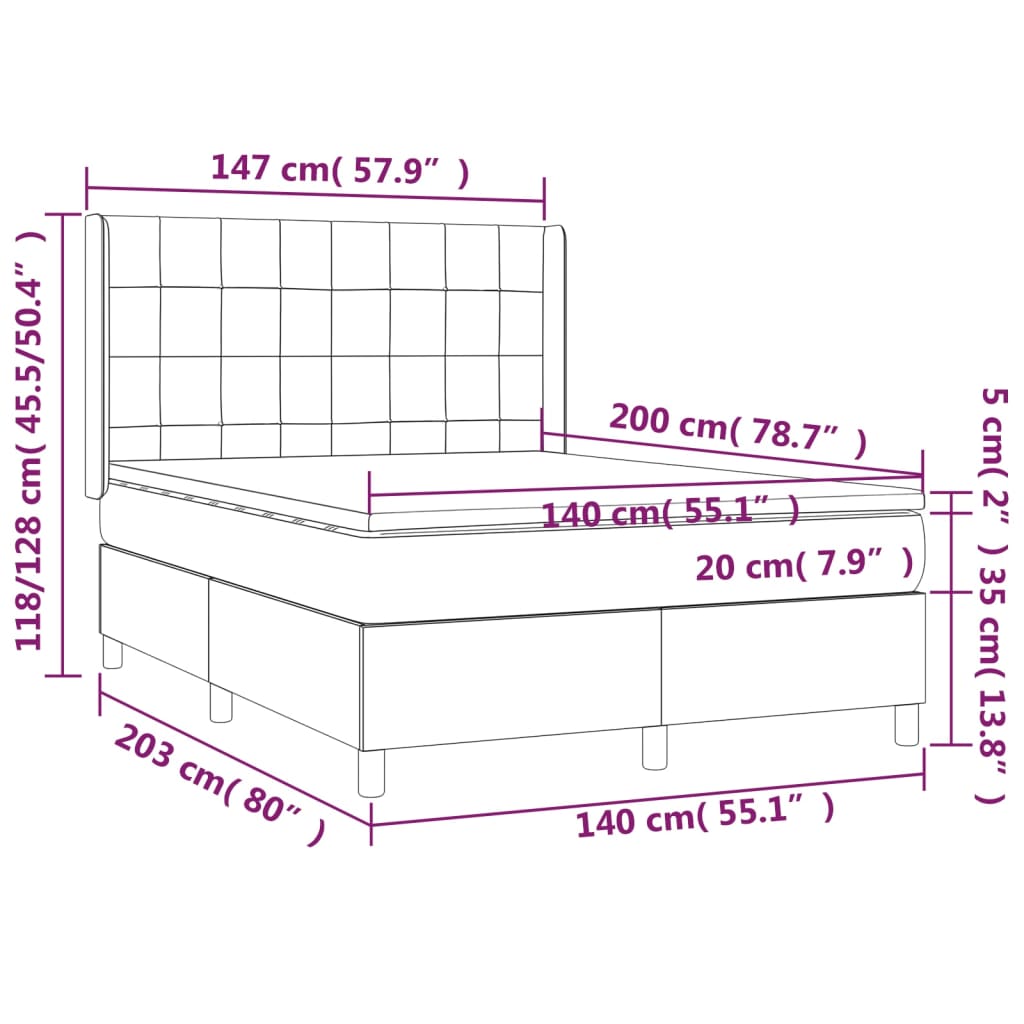 Krevet box spring s madracem LED krem 140x200 cm od tkanine