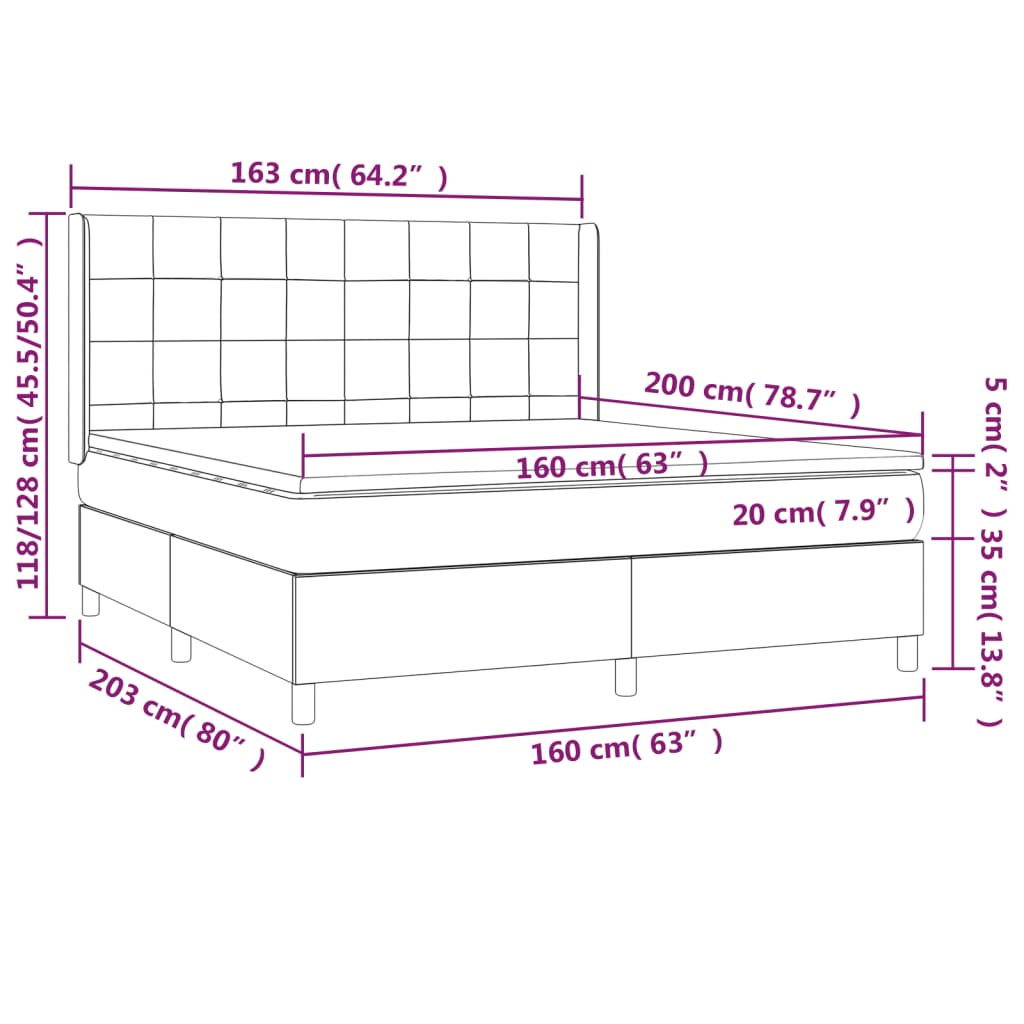 Krevet box spring s madracem LED krem 160x200 cm od tkanine