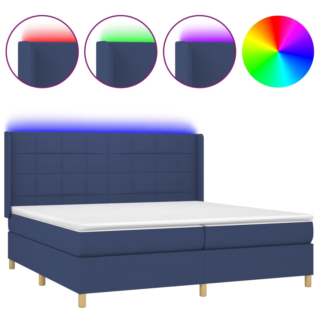 Krevet box spring s madracem LED plavi 200x200 cm od tkanine