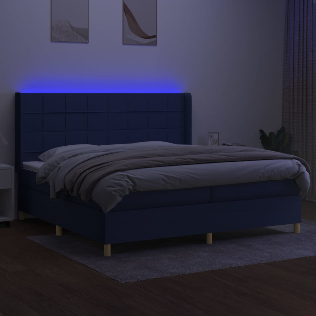 Krevet box spring s madracem LED plavi 200x200 cm od tkanine