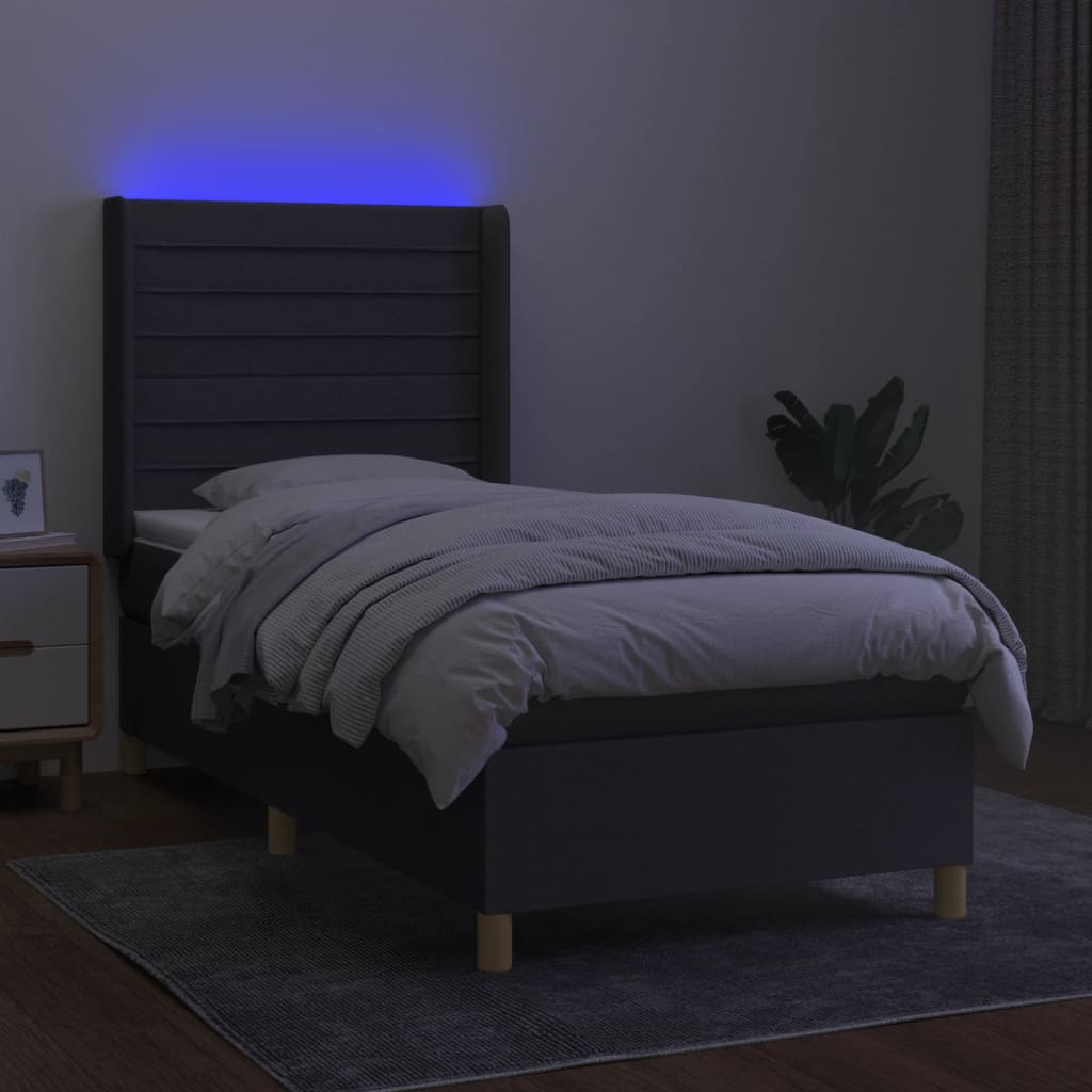 Krevet box spring s madracem LED tamnosivi 90x190 cm tkanina