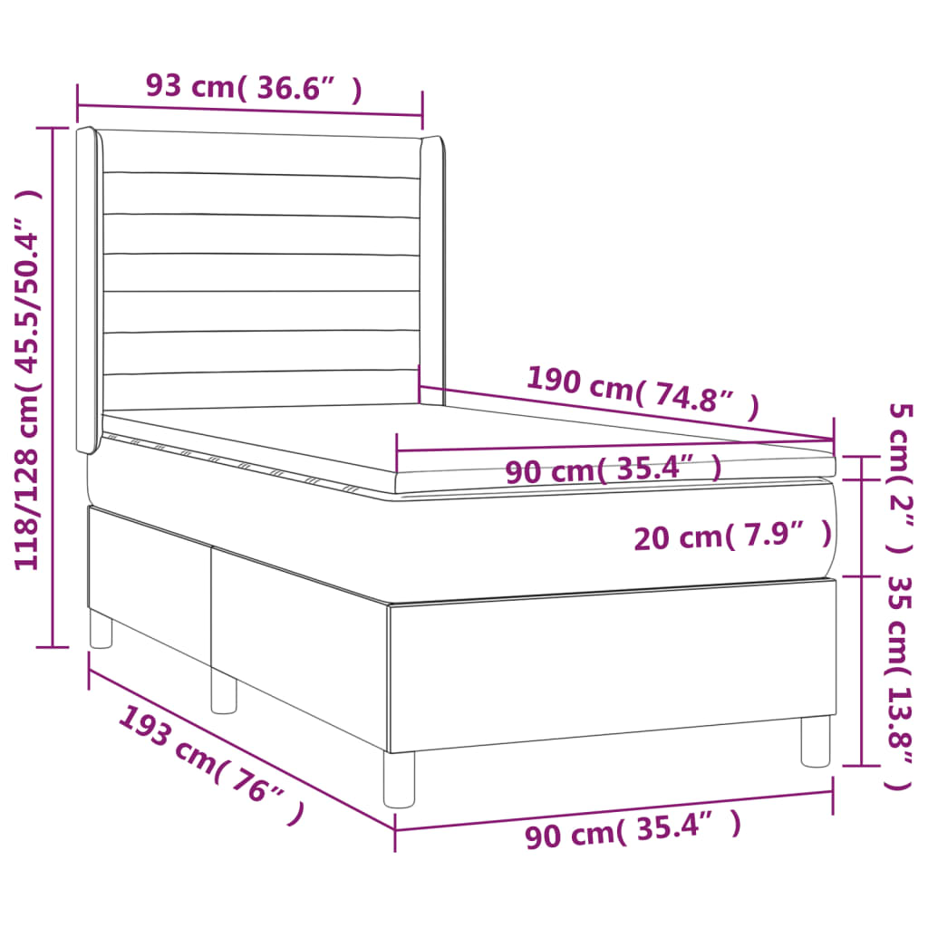 Krevet box spring s madracem LED tamnosivi 90x190 cm tkanina