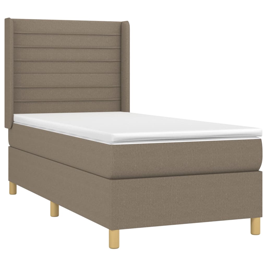 Krevet box spring s madracem LED smeđesivi 90x190 cm tkanina