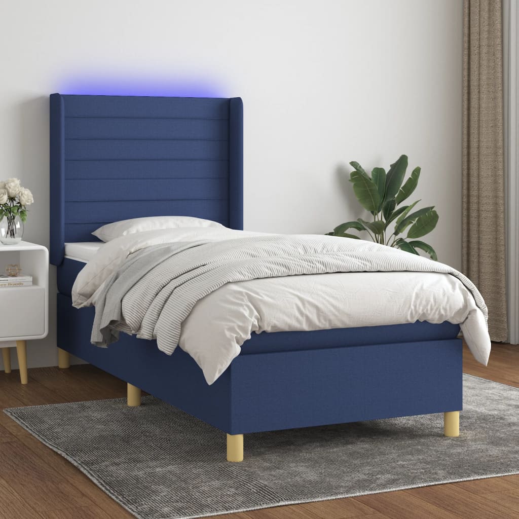 Krevet box spring s madracem LED plavi 90x190 cm od tkanine