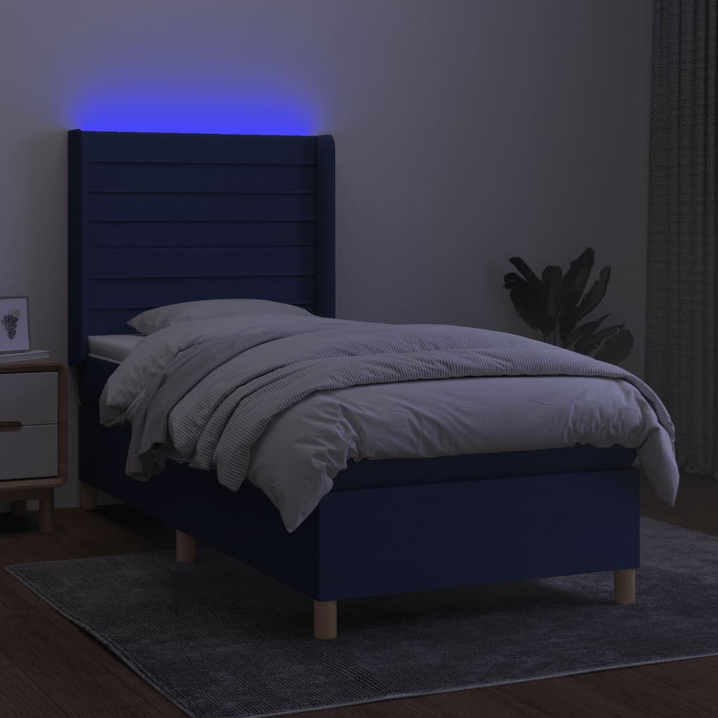Krevet box spring s madracem LED plavi 100x200 cm od tkanine