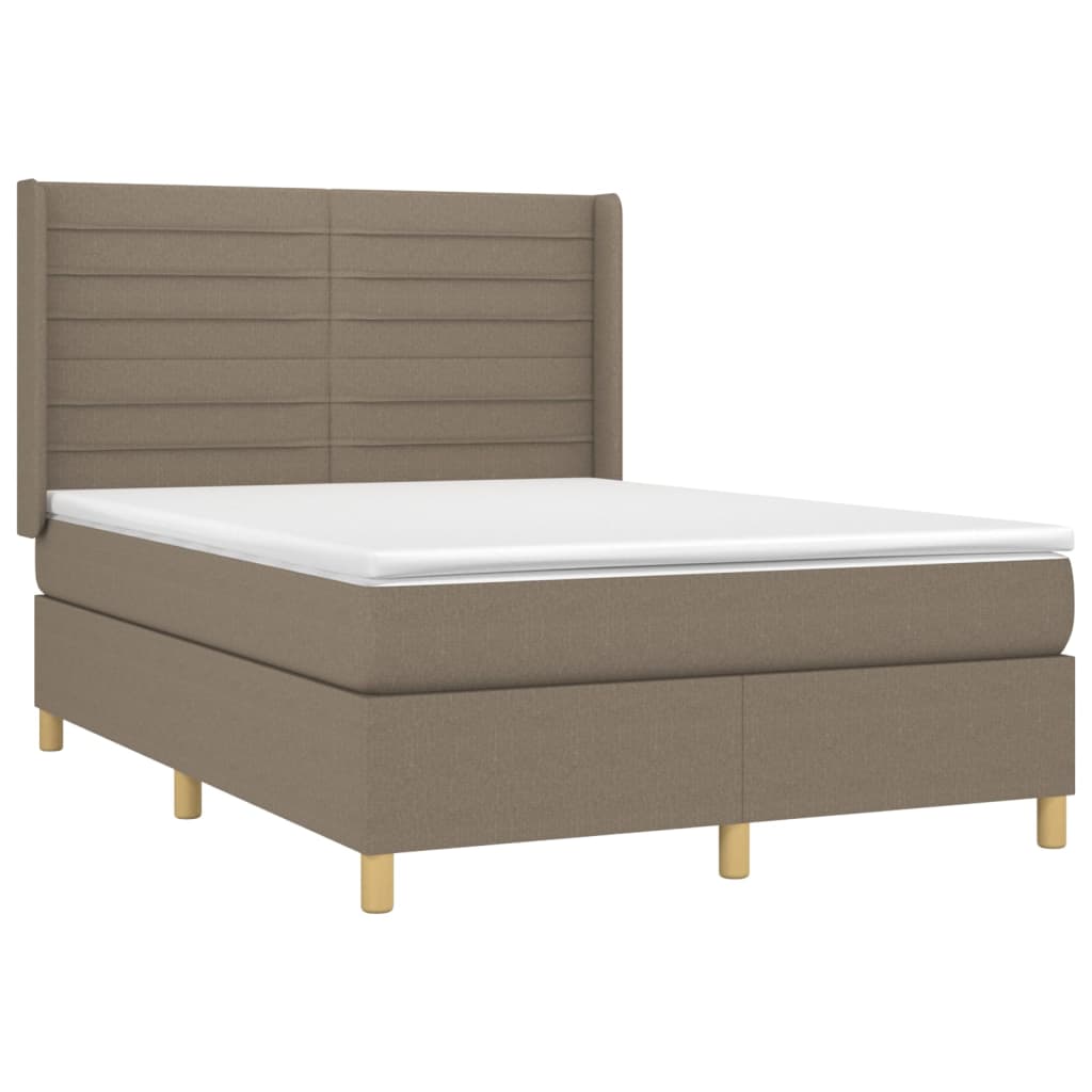 Krevet box spring s madracem LED smeđesivi 140x190 cm tkanina