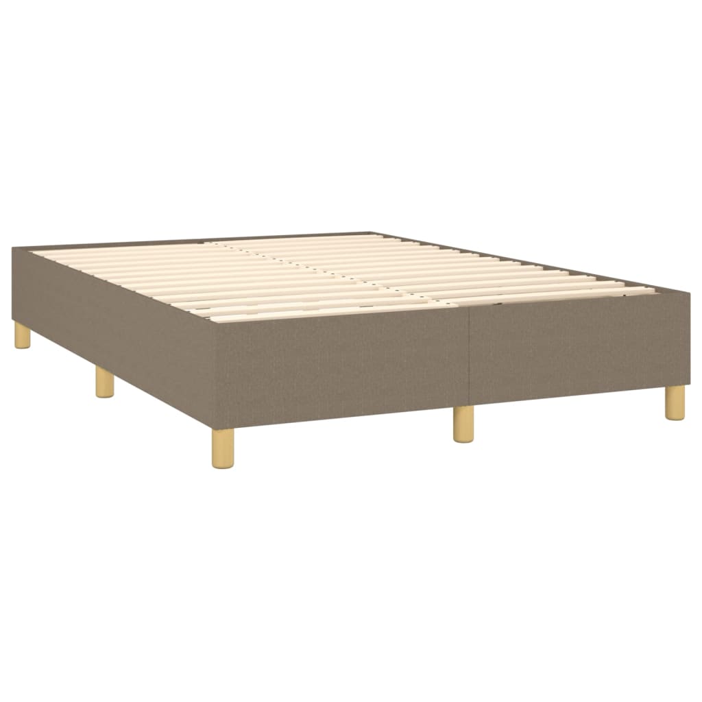 Krevet box spring s madracem LED smeđesivi 140x190 cm tkanina