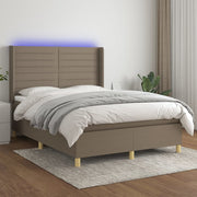 Krevet box spring s madracem LED smeđesivi 140x190 cm tkanina