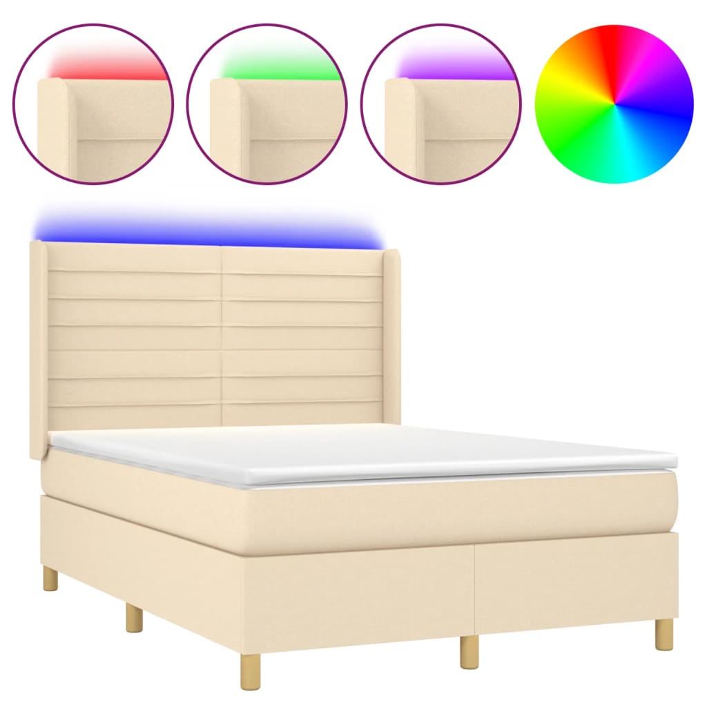 Krevet box spring s madracem LED krem 140x200 cm od tkanine