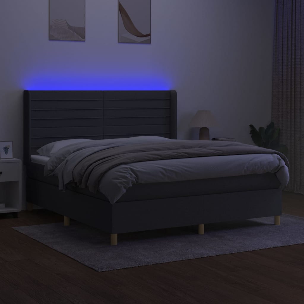 Krevet box spring s madracem LED tamnosivi 160x200 cm tkanina
