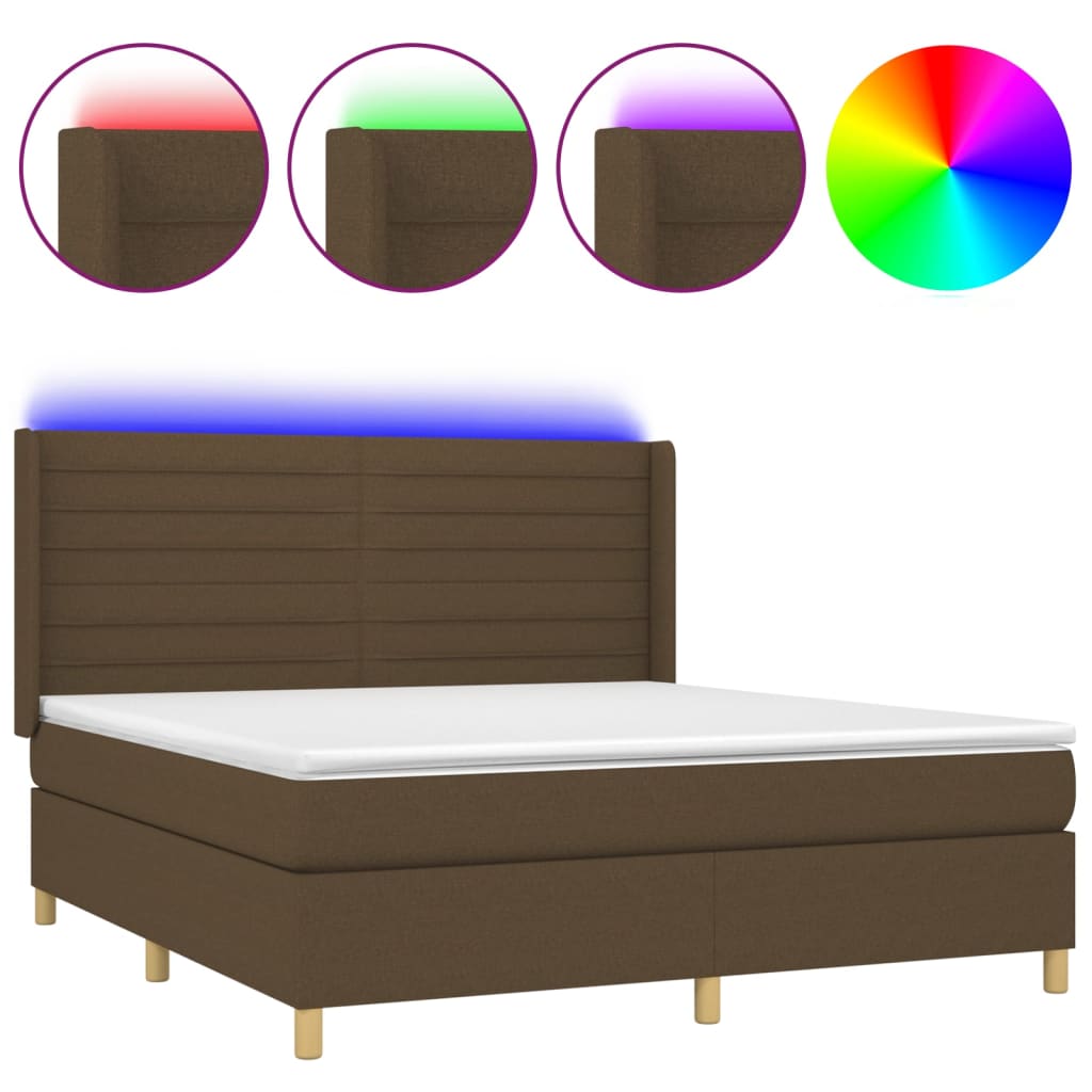 Krevet box spring s madracem LED tamnosmeđi 160x200 cm tkanina