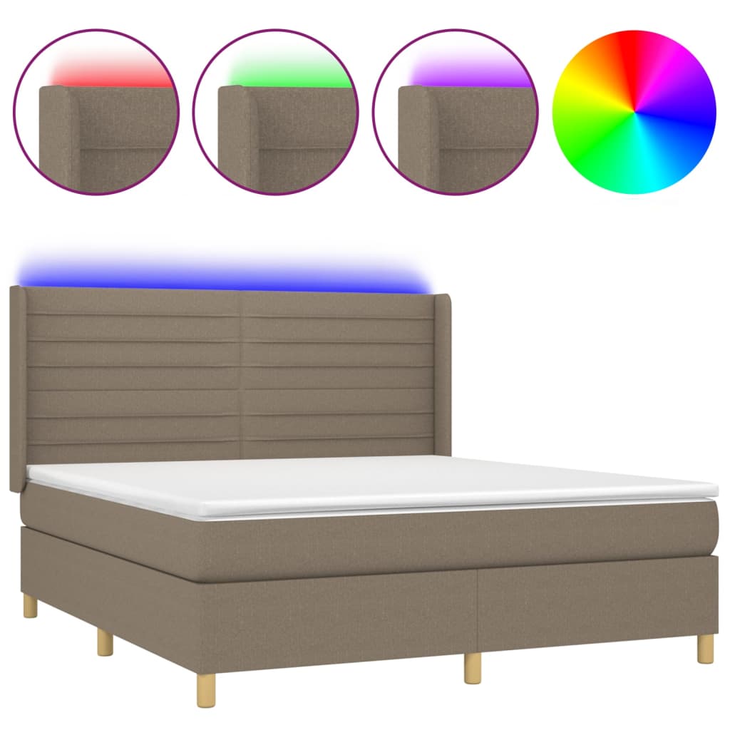 Krevet box spring s madracem LED smeđesivi 160x200 cm tkanina