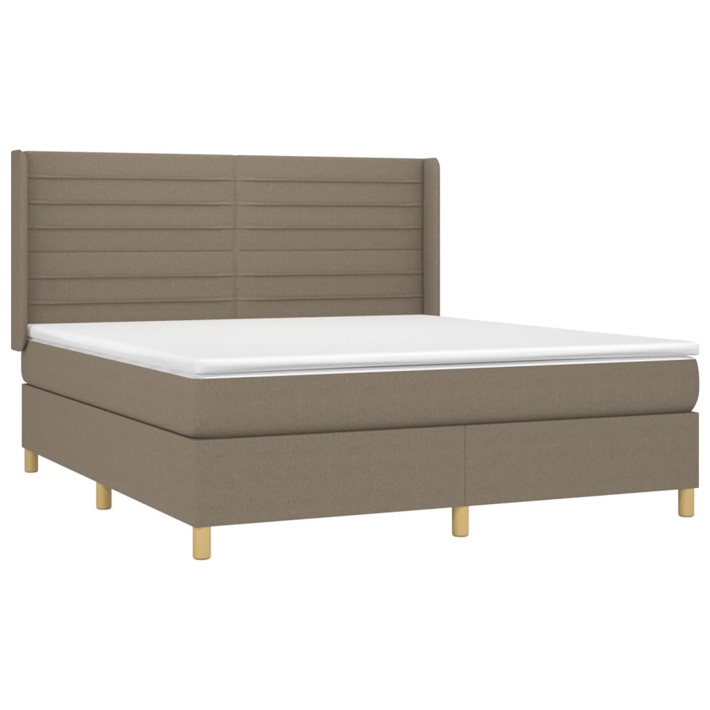 Krevet box spring s madracem LED smeđesivi 160x200 cm tkanina