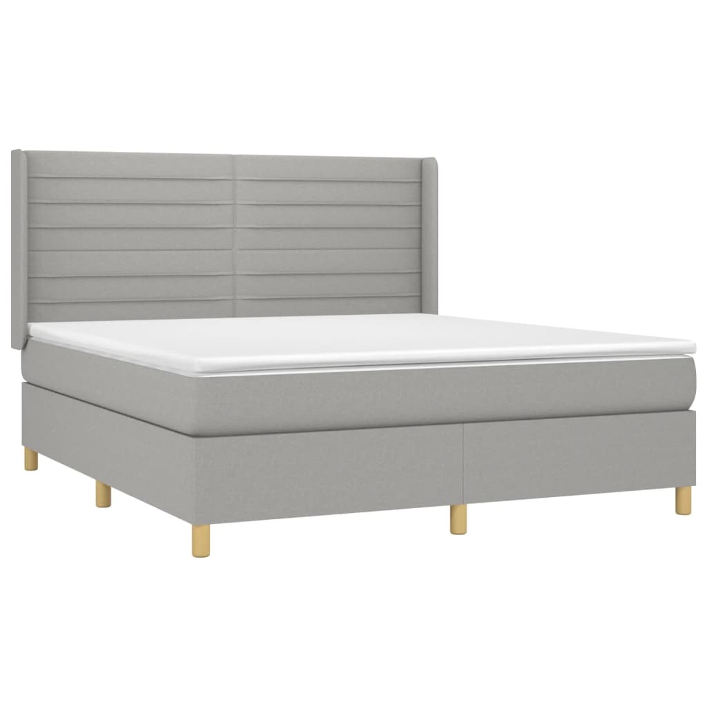 Krevet box spring s madracem LED svjetlosivi 180x200 cm tkanina
