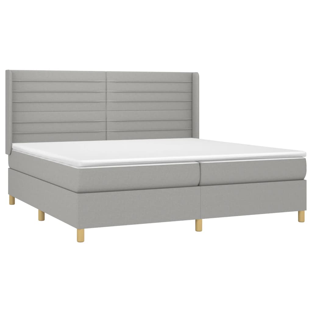 Krevet box spring s madracem LED svjetlosivi 200x200 cm tkanina