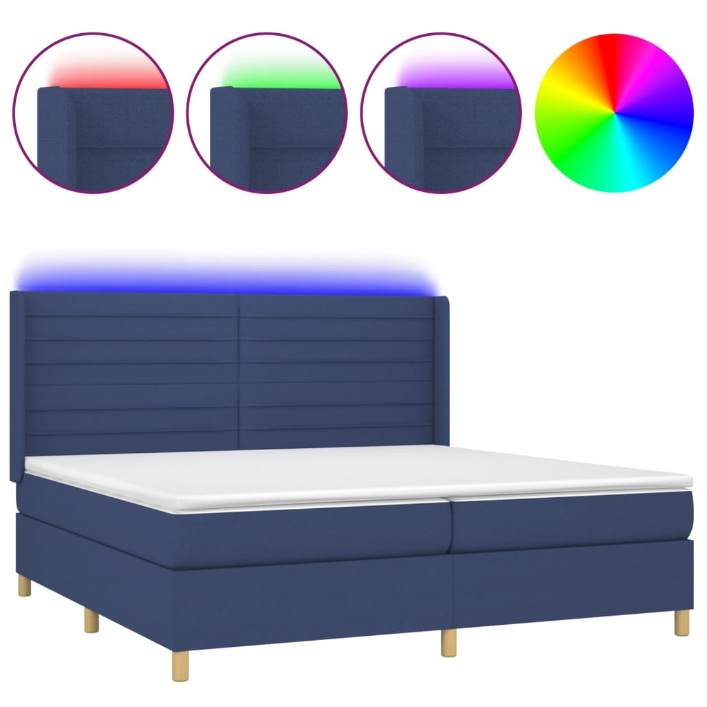 Krevet box spring s madracem LED plavi 200x200 cm od tkanine