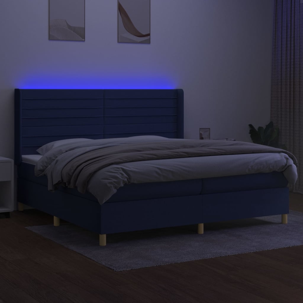 Krevet box spring s madracem LED plavi 200x200 cm od tkanine