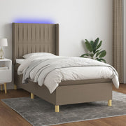 Krevet box spring s madracem LED smeđesivi 80 x 200 cm tkanina