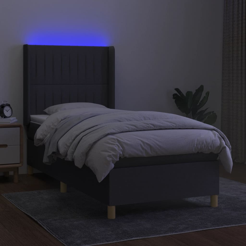 Krevet box spring s madracem LED tamnosivi 90x190 cm tkanina