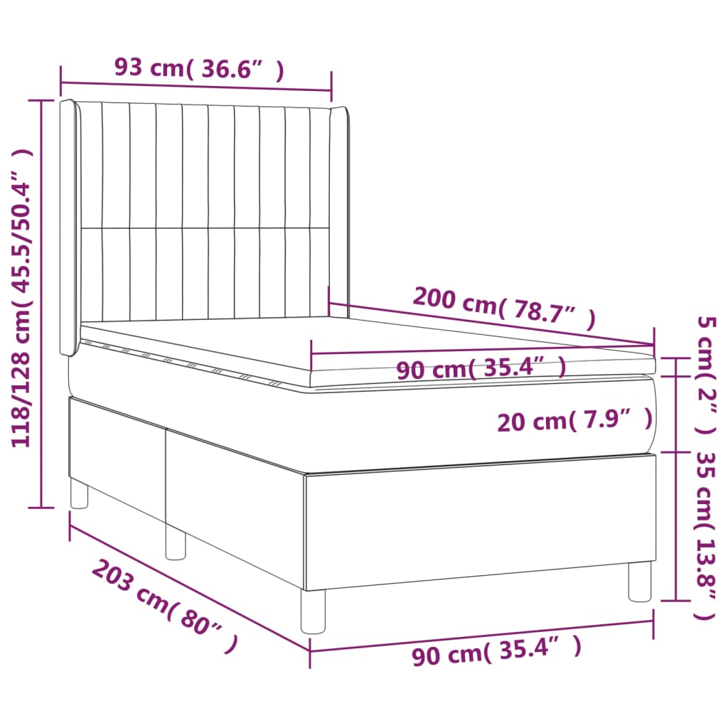 Krevet box spring s madracem LED tamnosivi 90x200 cm tkanina