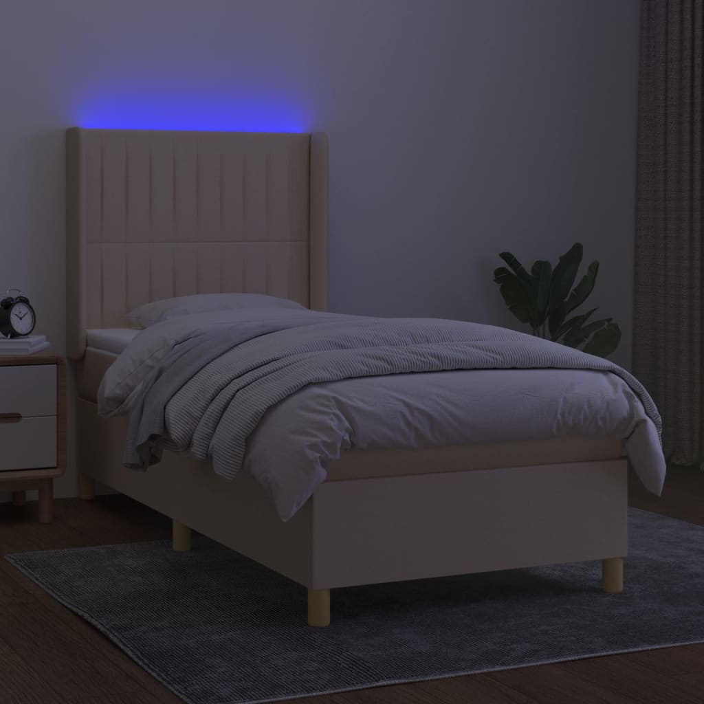 Krevet box spring s madracem LED krem 90x200 cm od tkanine