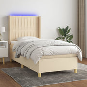 Krevet box spring s madracem LED krem 90x200 cm od tkanine