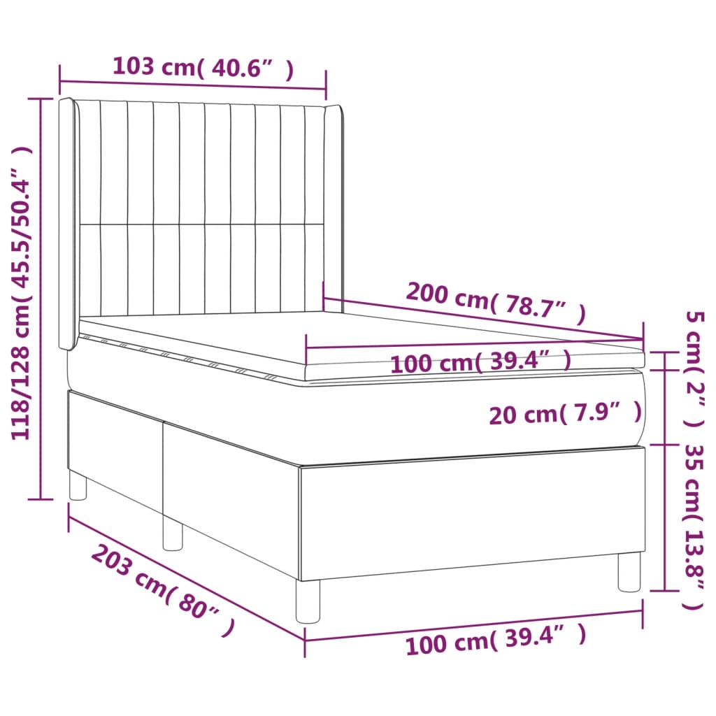Krevet box spring s madracem LED krem 100x200 cm od tkanine