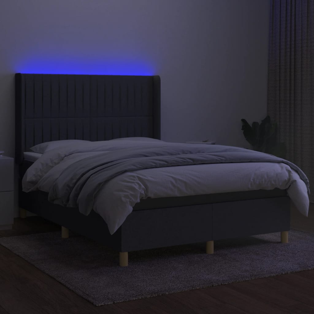 Krevet box spring s madracem LED tamnosivi 140x200 cm tkanina