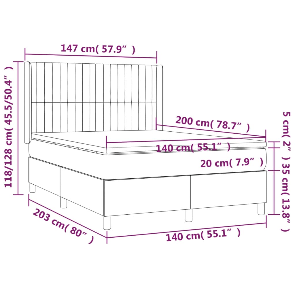 Krevet box spring s madracem LED tamnosivi 140x200 cm tkanina