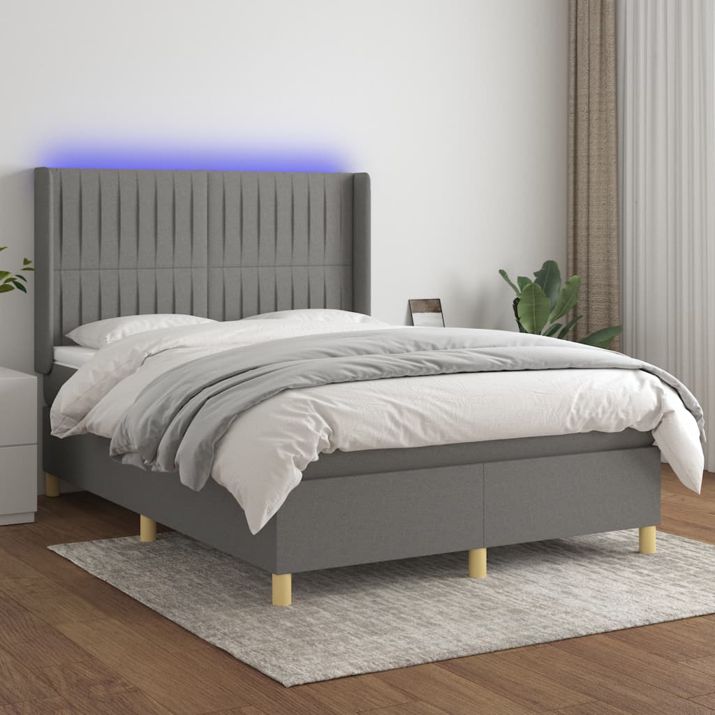Krevet box spring s madracem LED tamnosivi 140x200 cm tkanina