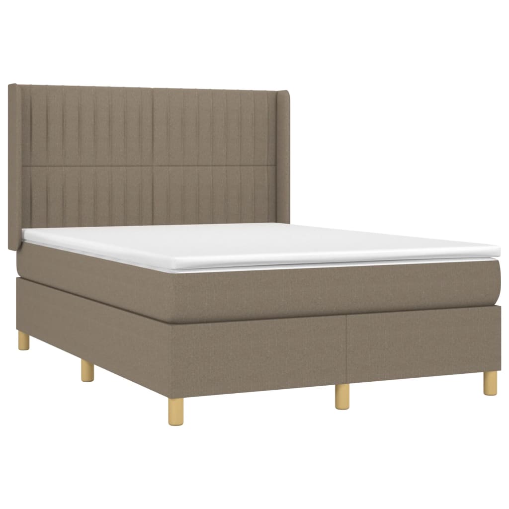Krevet box spring s madracem LED smeđesivi 140x200 cm tkanina