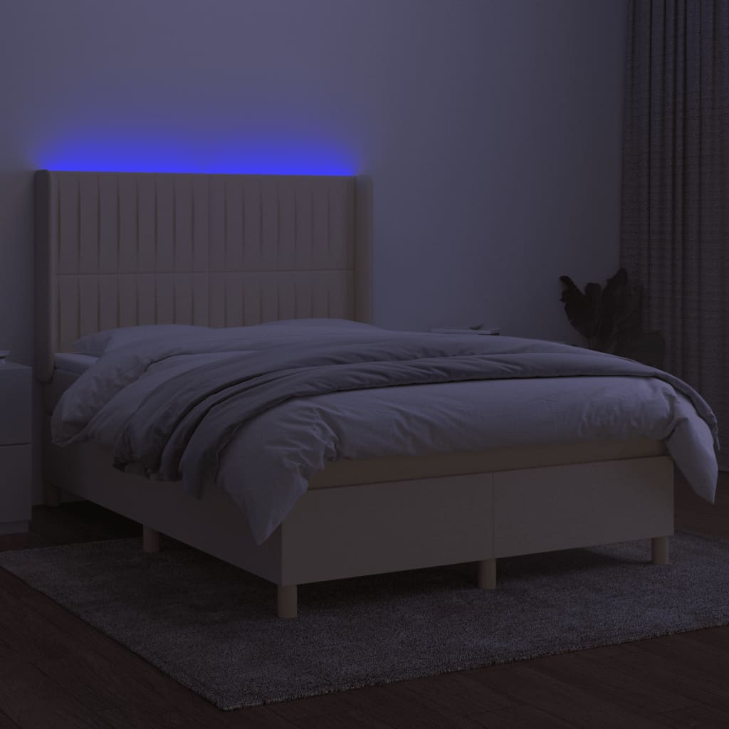 Krevet box spring s madracem LED krem 140x200 cm od tkanine
