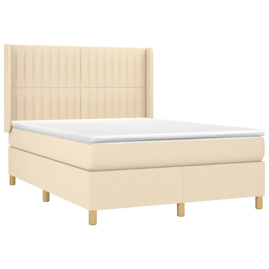 Krevet box spring s madracem LED krem 140x200 cm od tkanine