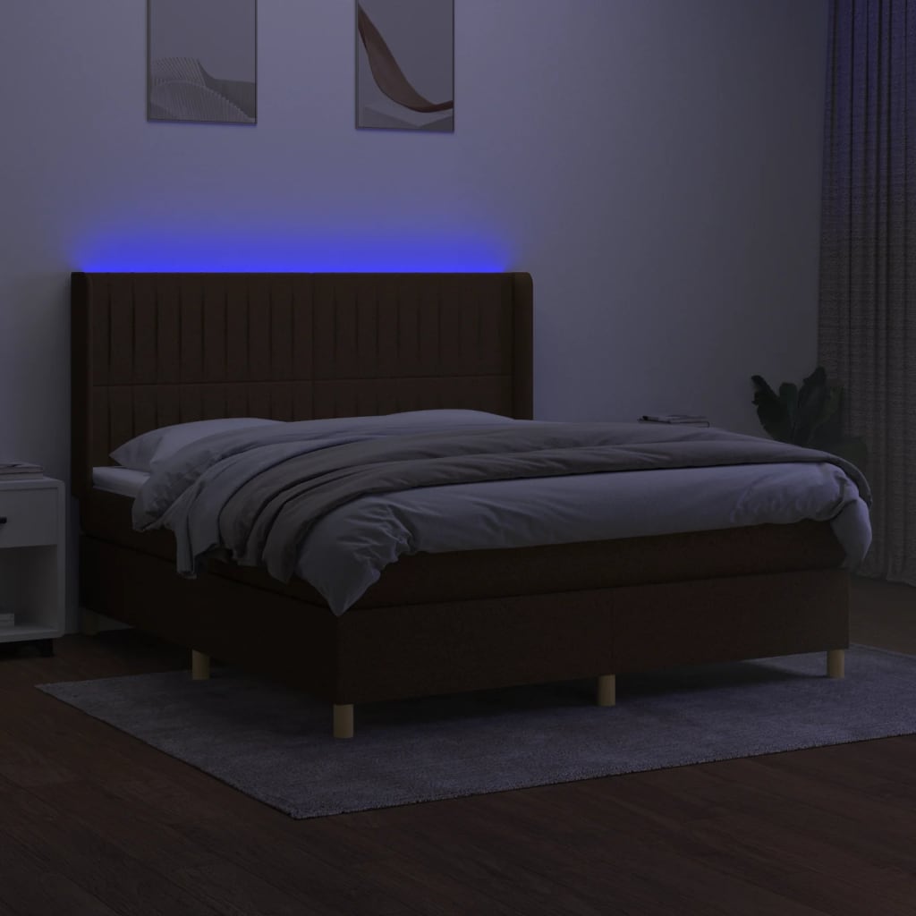 Krevet box spring s madracem LED tamnosmeđi 160x200 cm tkanina