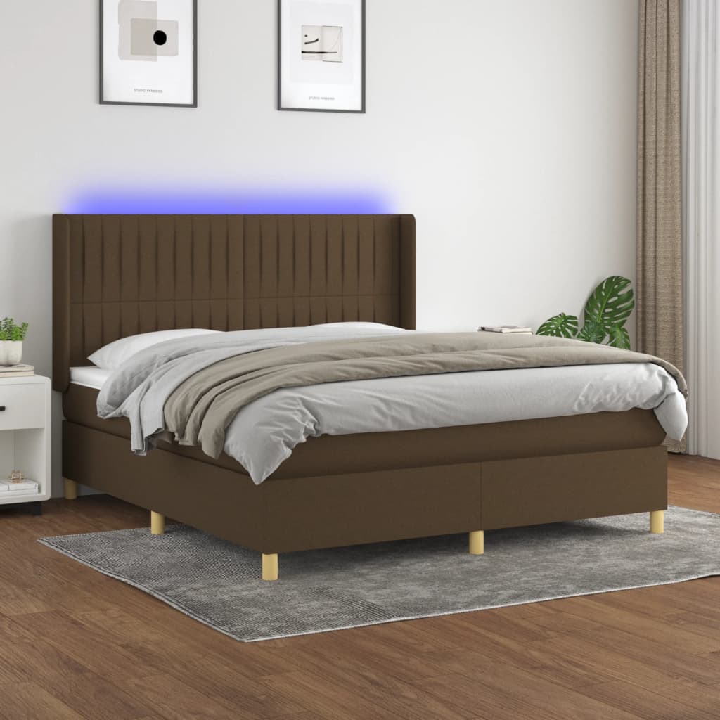 Krevet box spring s madracem LED tamnosmeđi 160x200 cm tkanina