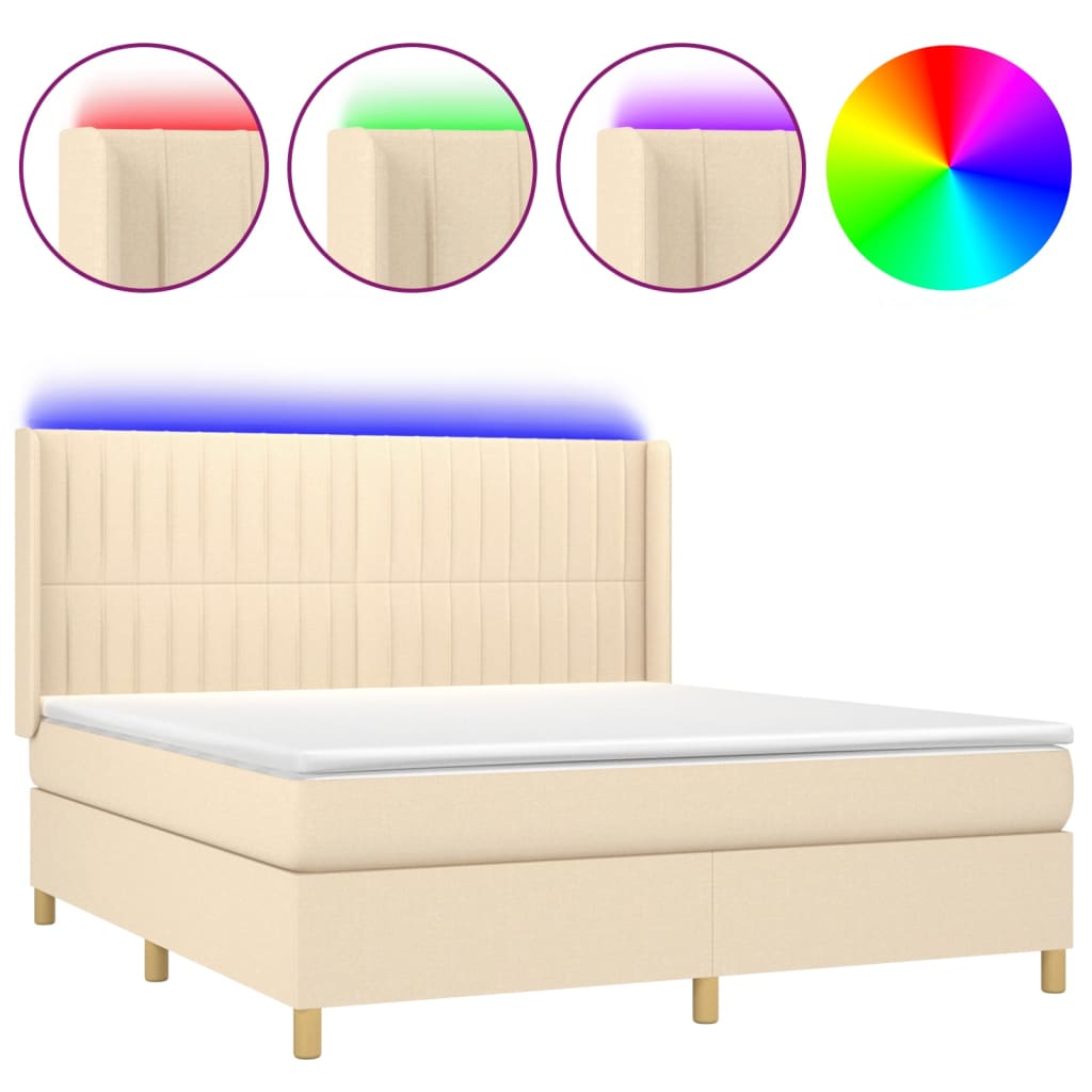 Krevet box spring s madracem LED krem 160x200 cm od tkanine