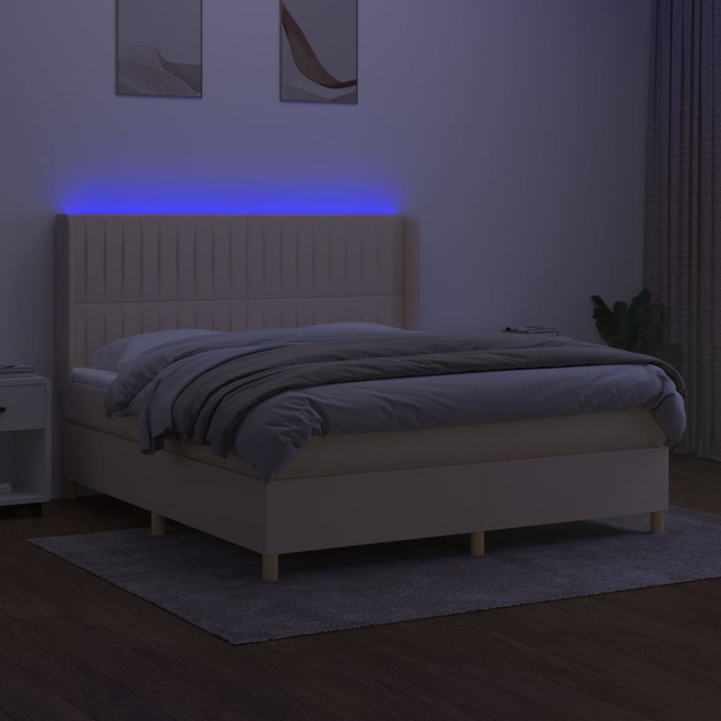 Krevet box spring s madracem LED krem 160x200 cm od tkanine