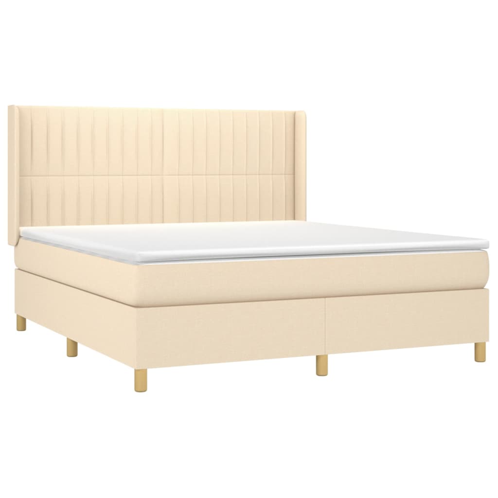 Krevet box spring s madracem LED krem 160x200 cm od tkanine