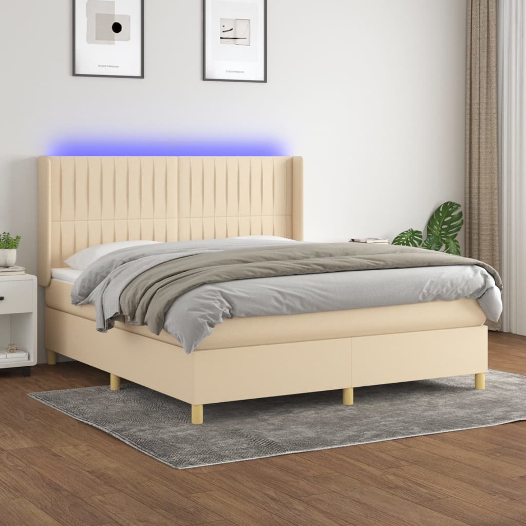 Krevet box spring s madracem LED krem 160x200 cm od tkanine