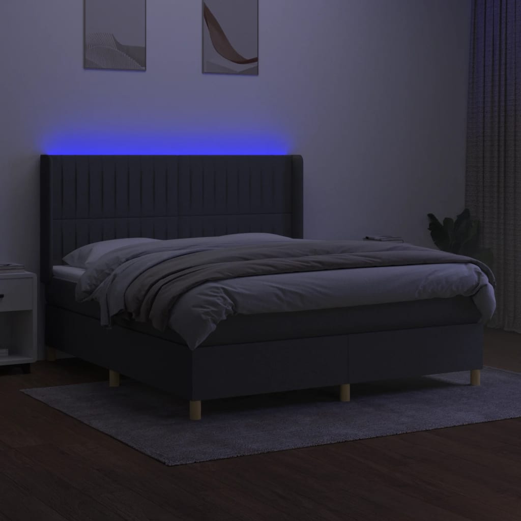 Krevet box spring s madracem LED tamnosivi 180x200 cm tkanina