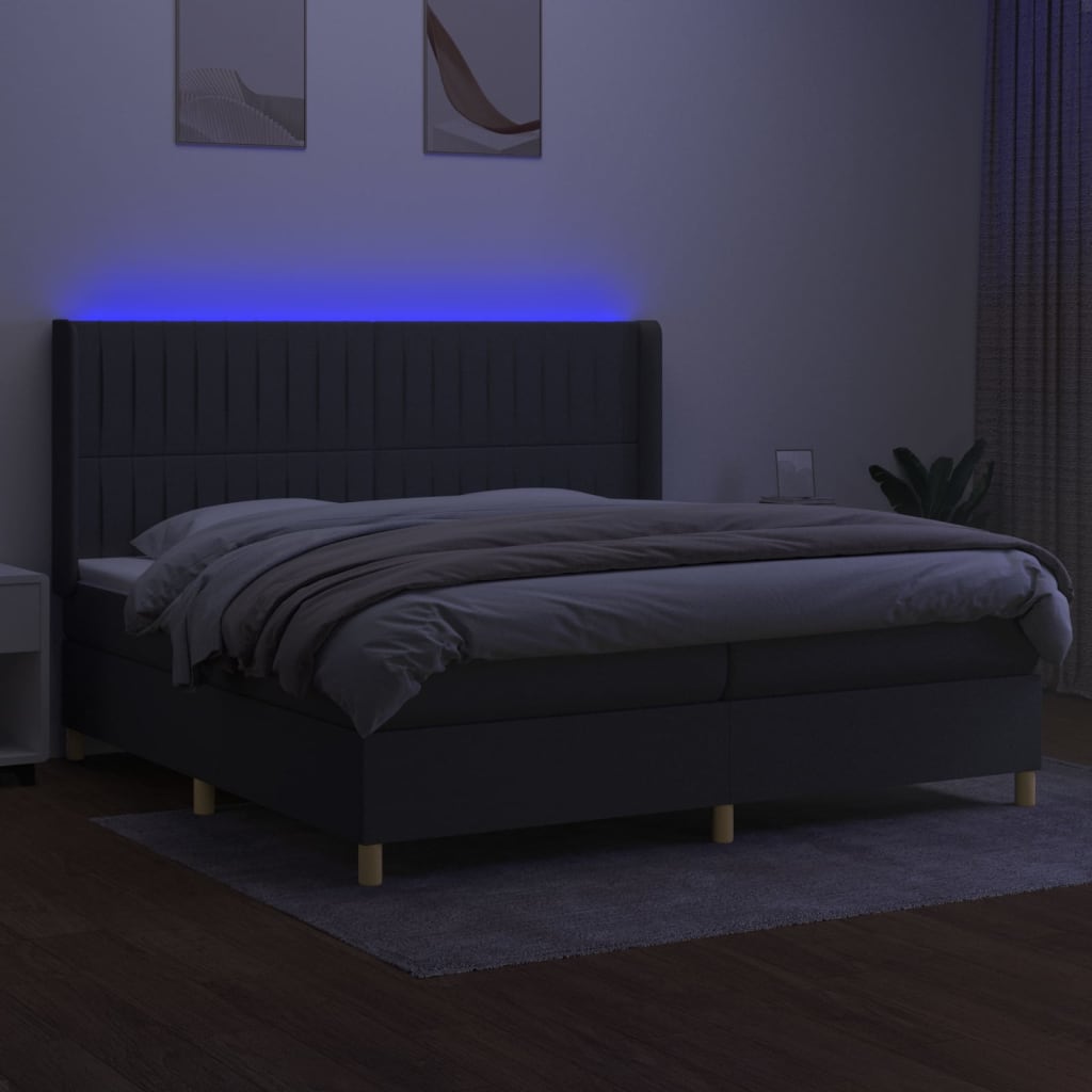 Krevet box spring s madracem LED tamnosivi 200x200 cm tkanina