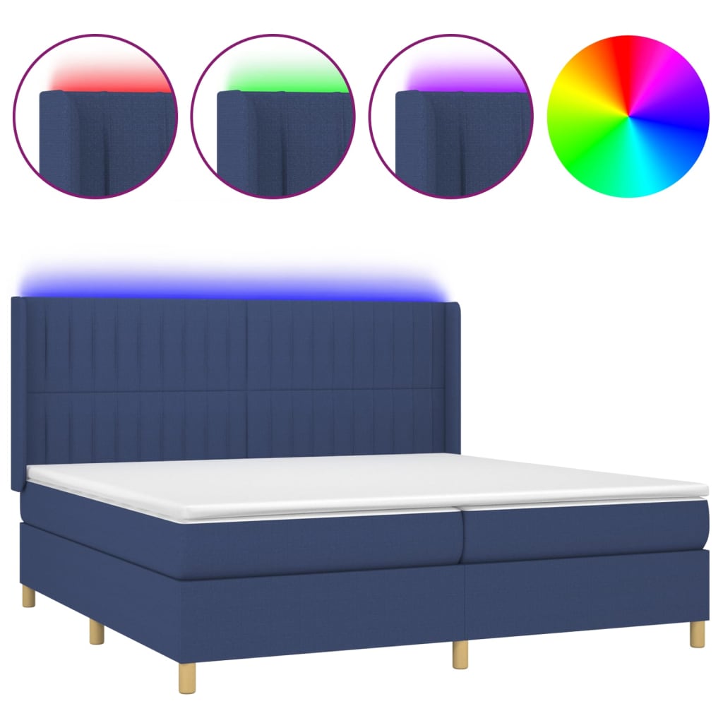 Krevet box spring s madracem LED plavi 200x200 cm od tkanine
