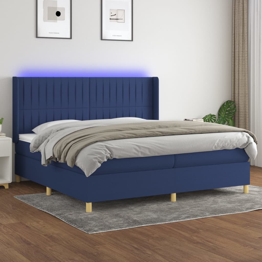 Krevet box spring s madracem LED plavi 200x200 cm od tkanine